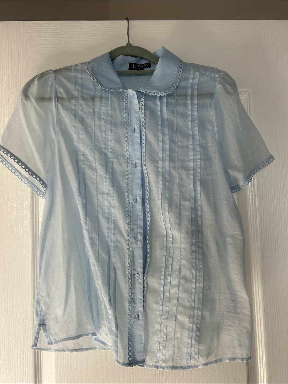 J. Crew Pale Blue Pintuck Button-Up Short Sleeve Shirt